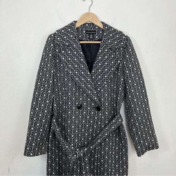 Sofia Cashmere Wool Blend Gray Black Geometric Double Breasted Coat Size Large - Picture 8 of 14
